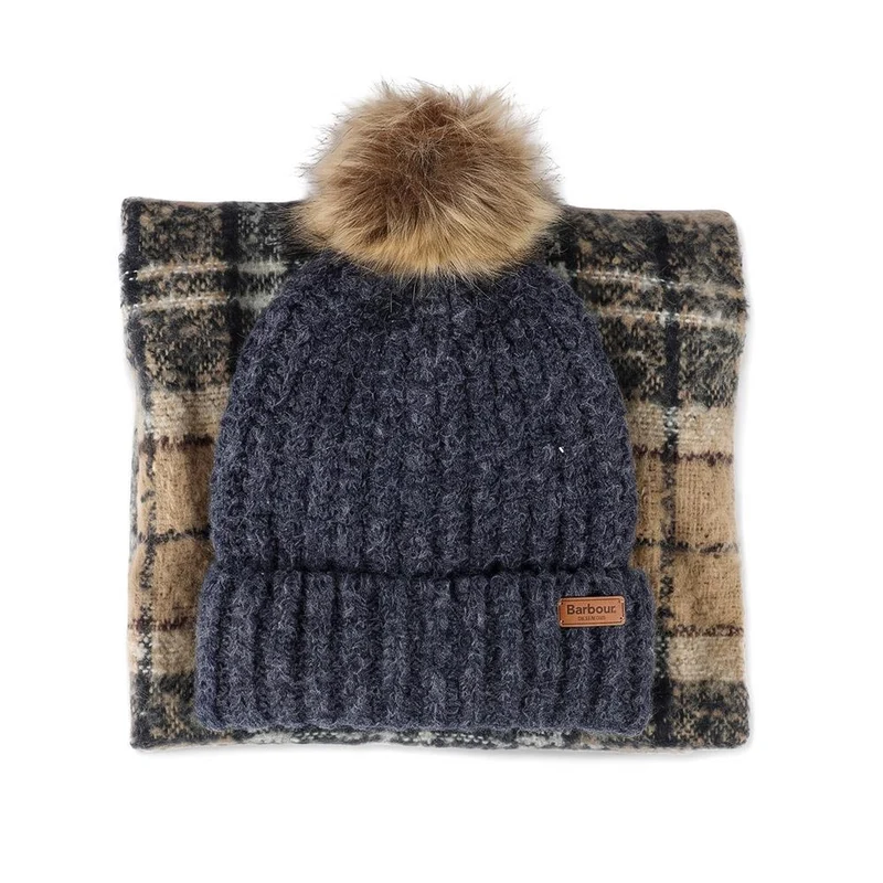 Barbour Saltburn Beanie & Tartan Scarf Gift Set - BARBR44513 / 329 673 - Navy