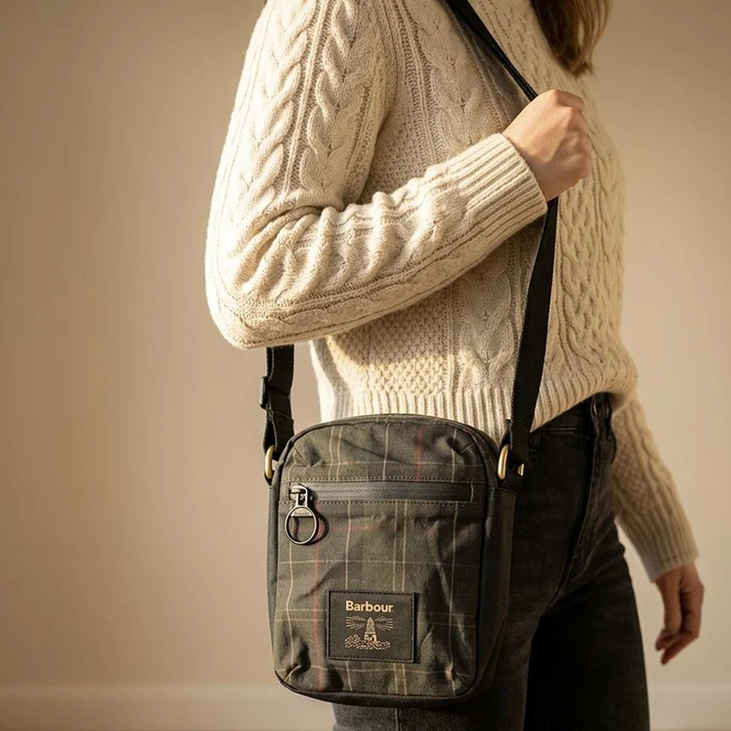 Barbour Field Tartan Waxed Crossbody Bag - BARBR44524 / 329 696 - Green Multi