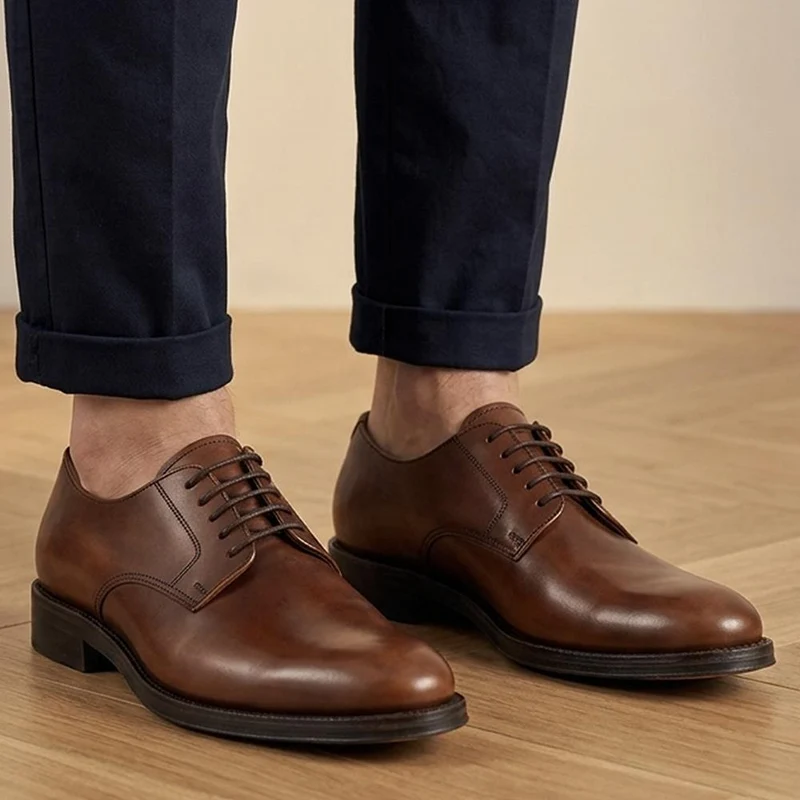 Cambridge Blake Stitched Leather Derby Shoes - CAMBRIDGE2 / 323 783 - Brandy