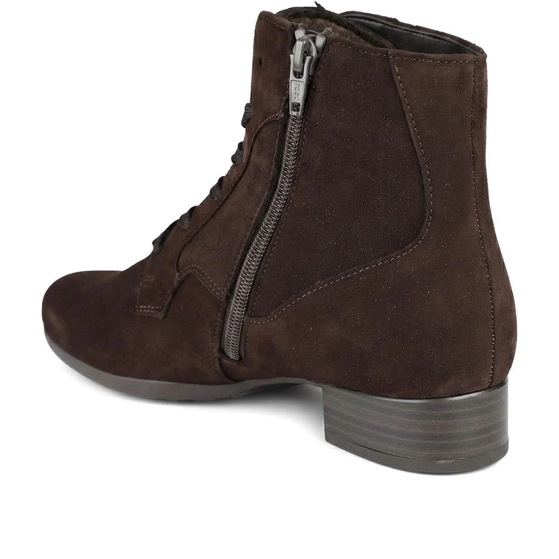 Gabor Wide Fit Leather Lace Up Ankle Boots - GAB44512 / 330 018 - Chocolate Suede