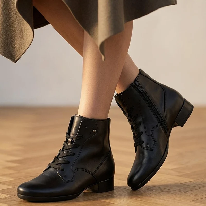 Gabor Wide Fit Leather Lace Up Ankle Boots - GAB44512 / 330 018 - Black Leather