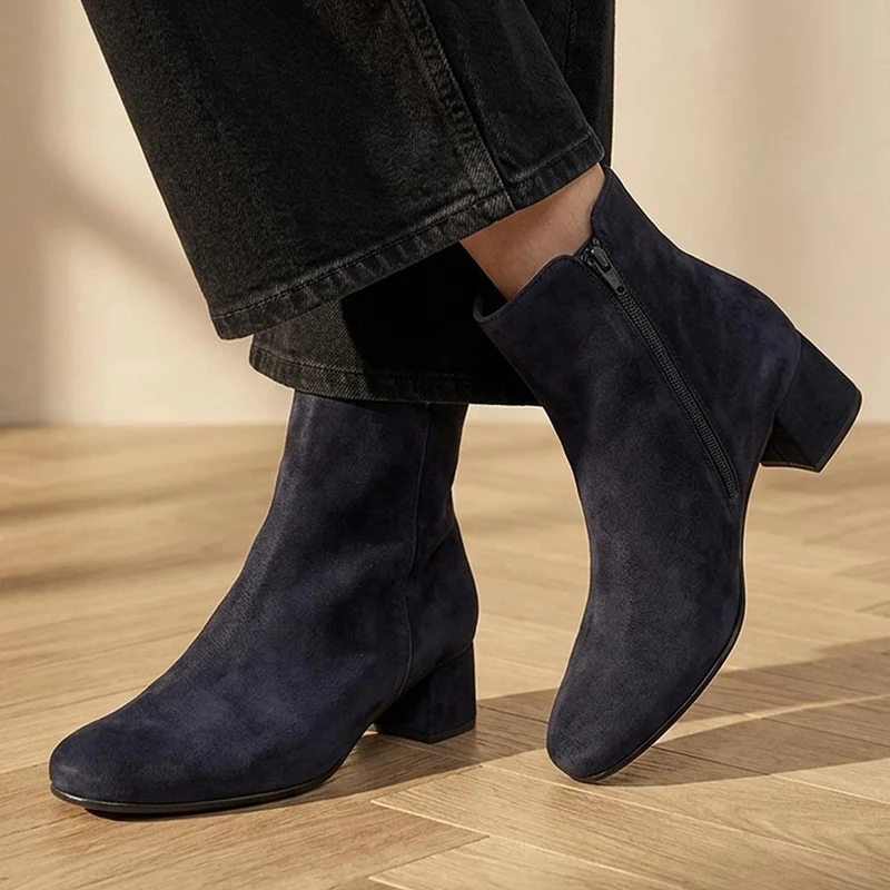 Abbey Smart Leather Ankle Boots - GAB41532 / 327 112 - Navy Suede