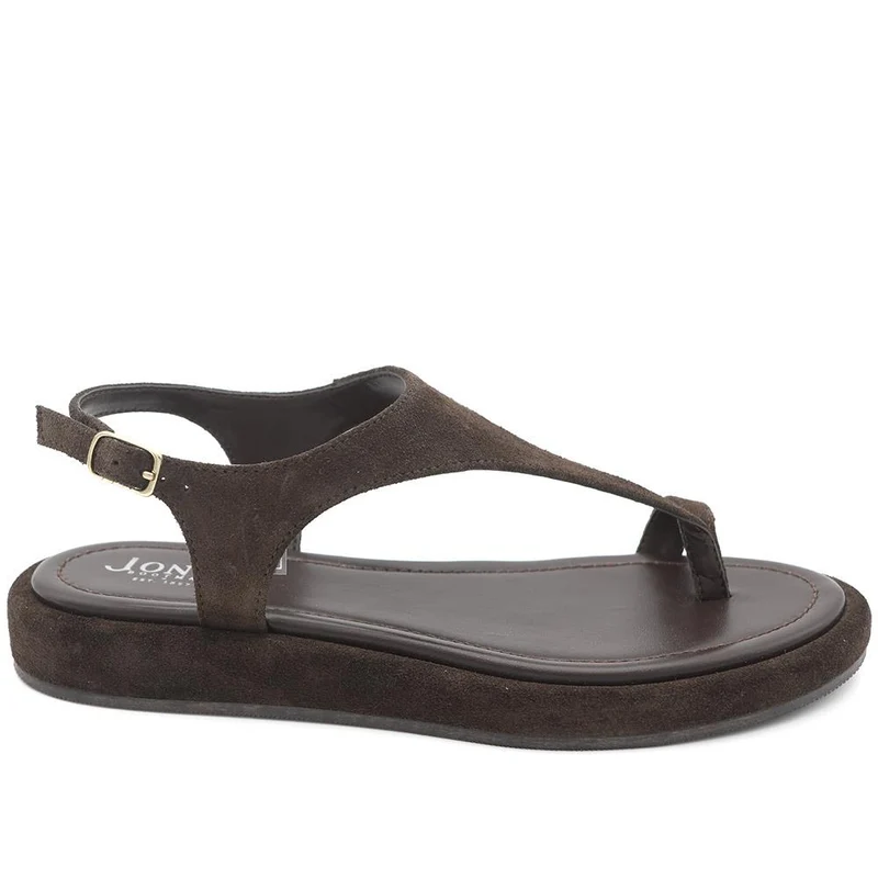 Giovina Leather Toe Post Buckle Fasten Sandals - GIOVINA / 329 568 - Chocolate Suede