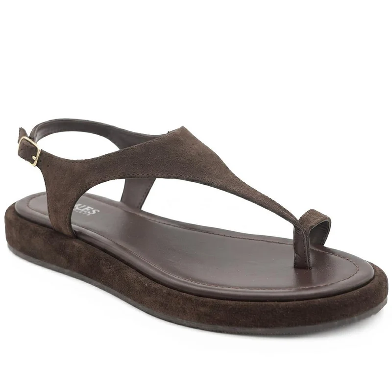Giovina Leather Toe Post Buckle Fasten Sandals - GIOVINA / 329 568 - Chocolate Suede
