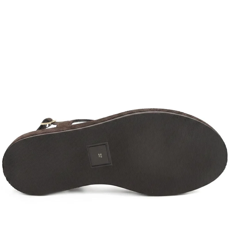 Giovina Leather Toe Post Buckle Fasten Sandals - GIOVINA / 329 568 - Chocolate Suede