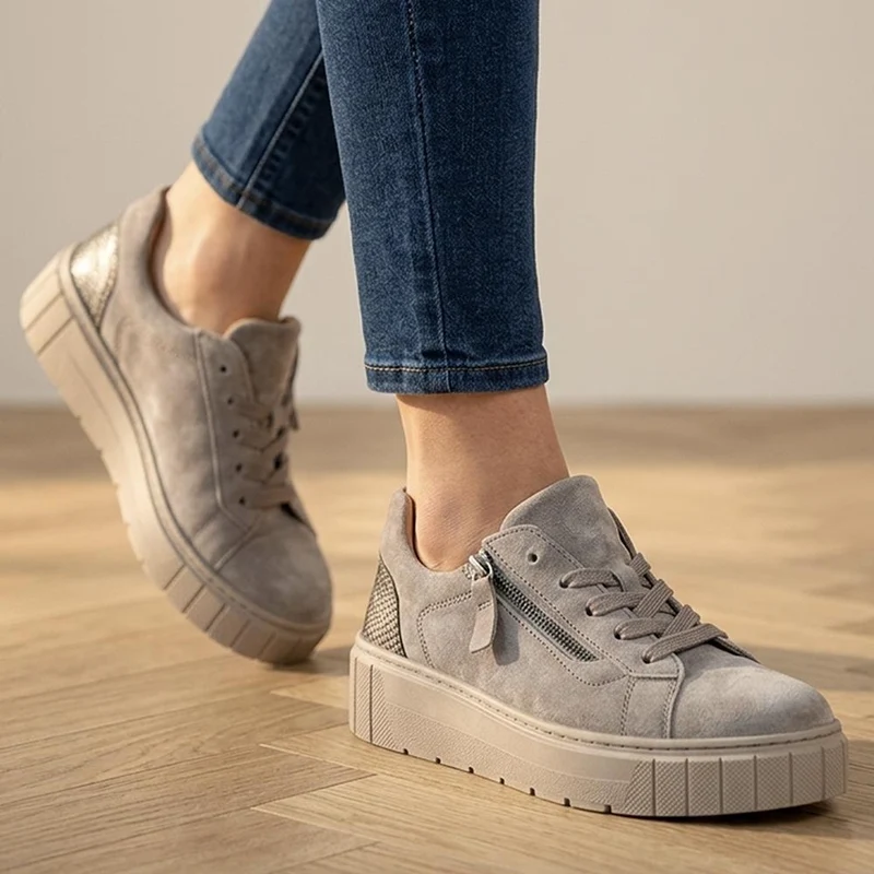 Ferry Wide Fit Leather Platform Trainers - GAB42511 / 328 030 - Taupe