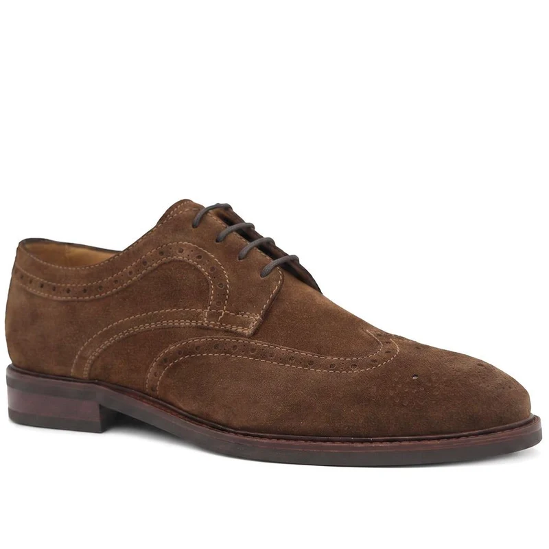Longwood Wide Fit Leather Brogues - LONGWOODWIDE / 329 987 - Brown Suede