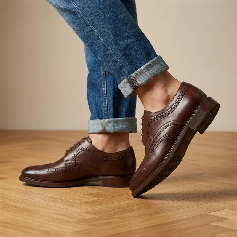 Longwood Wide Fit Leather Brogues - LONGWOODWIDE / 329 987 - Chestnut