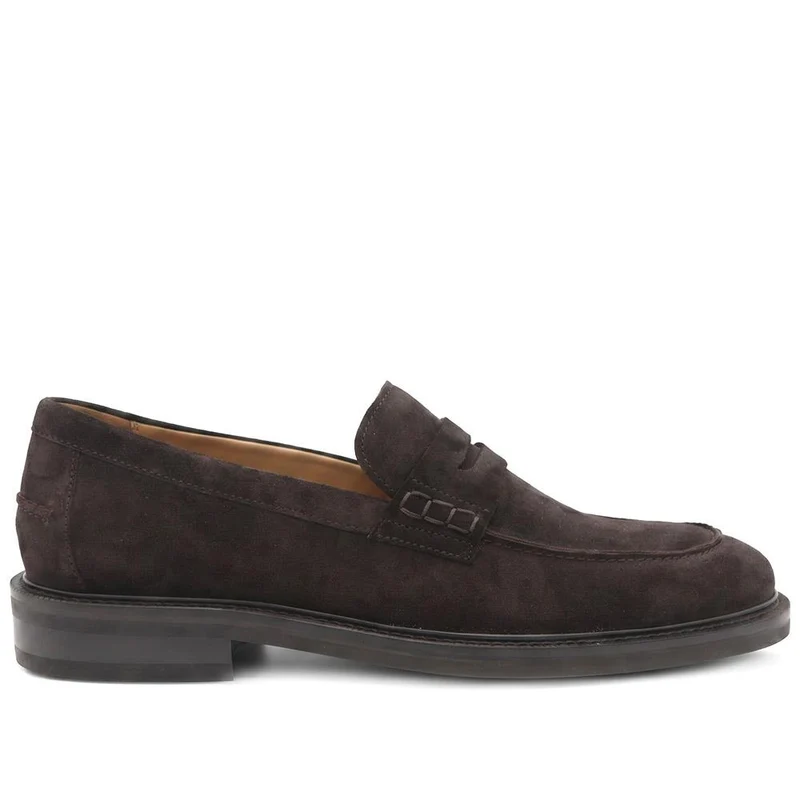 Raynor Smart Leather Penny Loafers - RAYNOR / 329 983 - Dark Brown Suede