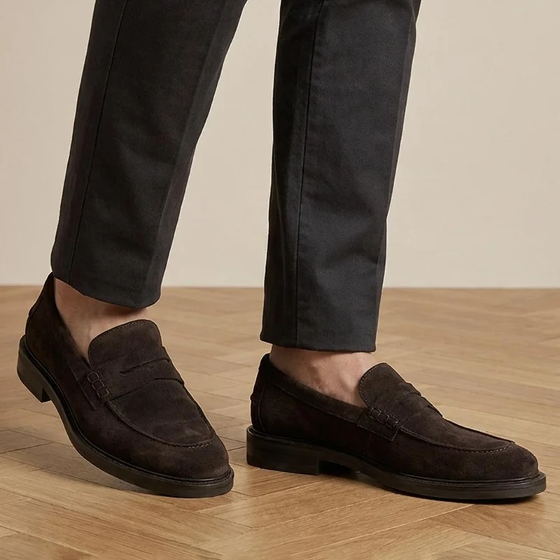 Raynor Smart Leather Penny Loafers - RAYNOR / 329 983 - Dark Brown Suede