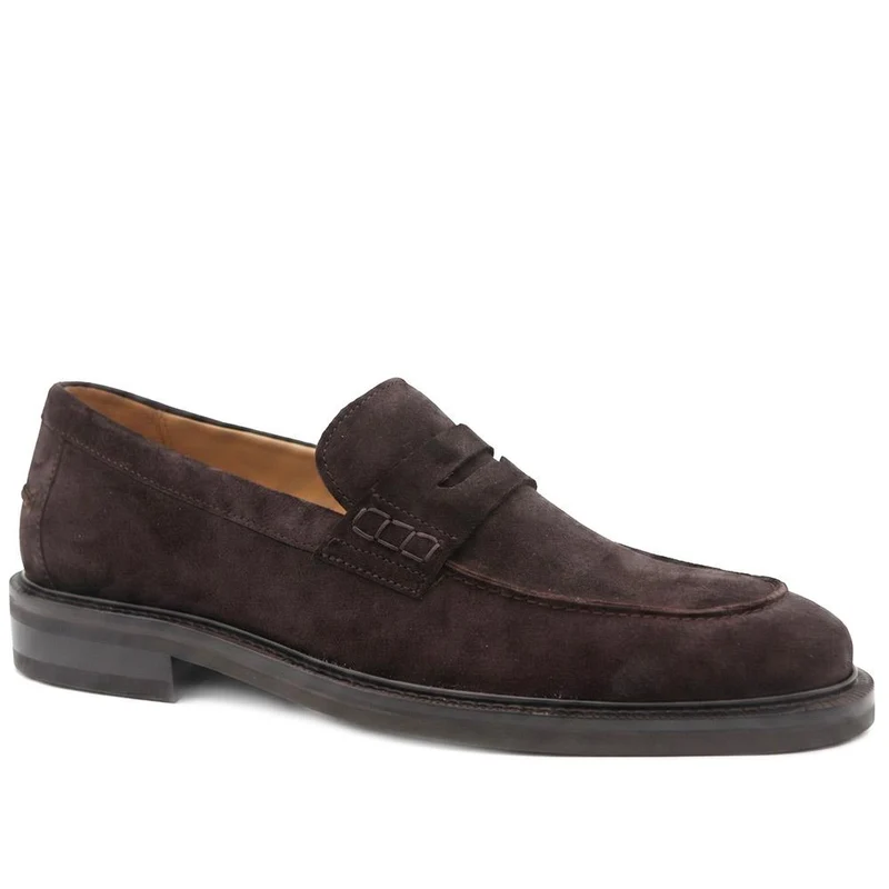 Raynor Smart Leather Penny Loafers - RAYNOR / 329 983 - Dark Brown Suede
