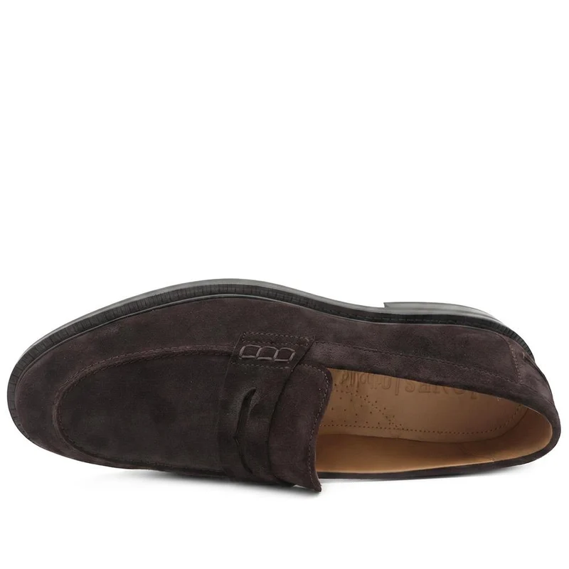 Raynor Smart Leather Penny Loafers - RAYNOR / 329 983 - Dark Brown Suede