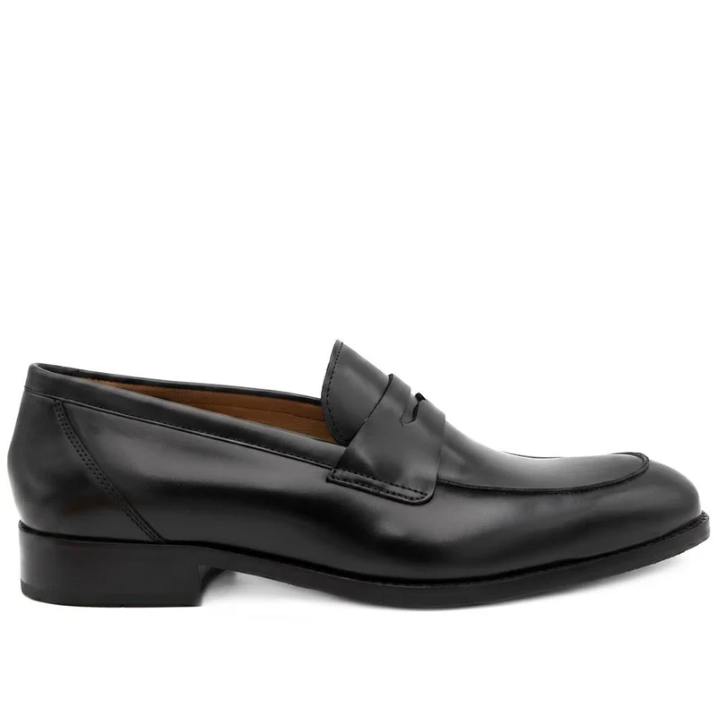 Russell Wide Fit Leather Penny Loafers - RUSSELLWIDE / 329 981 - Black Leather