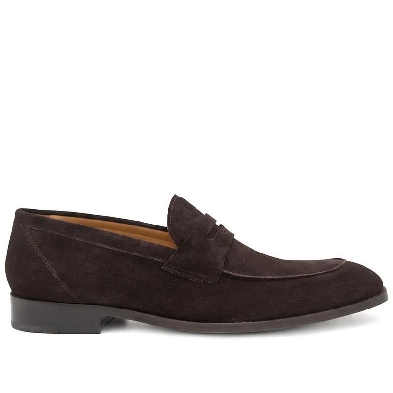 Russell Wide Fit Leather Penny Loafers - RUSSELLWIDE / 329 981 - Dark Brown Suede