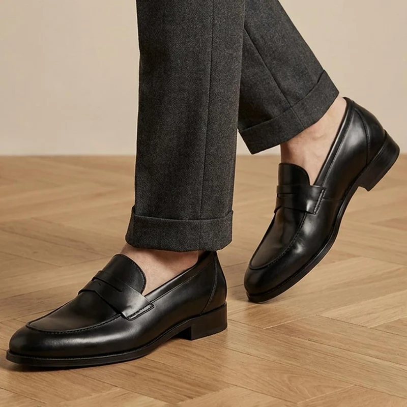 Russell Wide Fit Leather Penny Loafers - RUSSELLWIDE / 329 981 - Black Leather