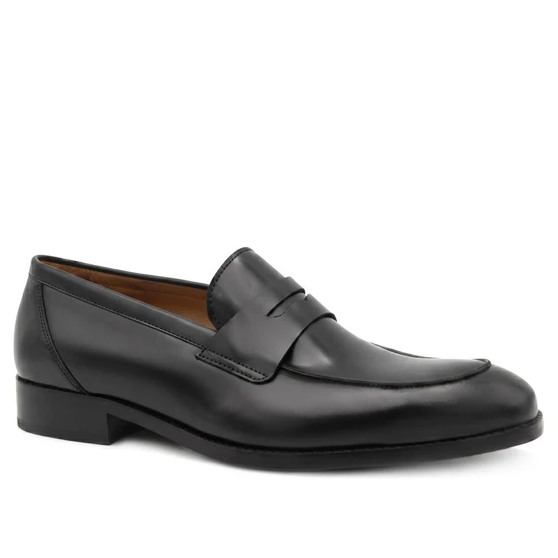 Russell Wide Fit Leather Penny Loafers - RUSSELLWIDE / 329 981 - Black Leather