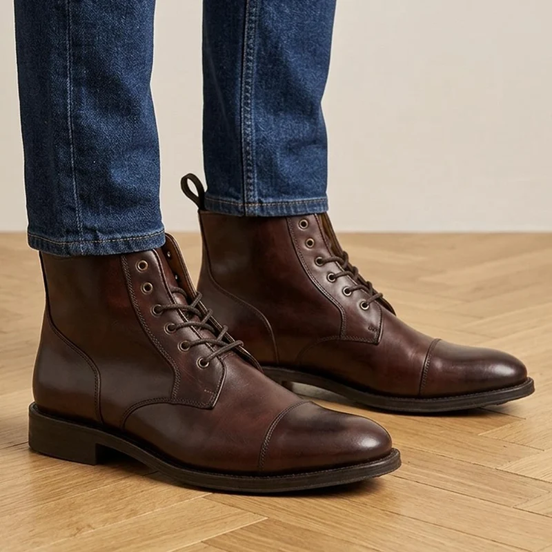 Chalkwell Blake Stitched Leather Lace Up Boots - CHALKWELL / 327 853 - Burgundy