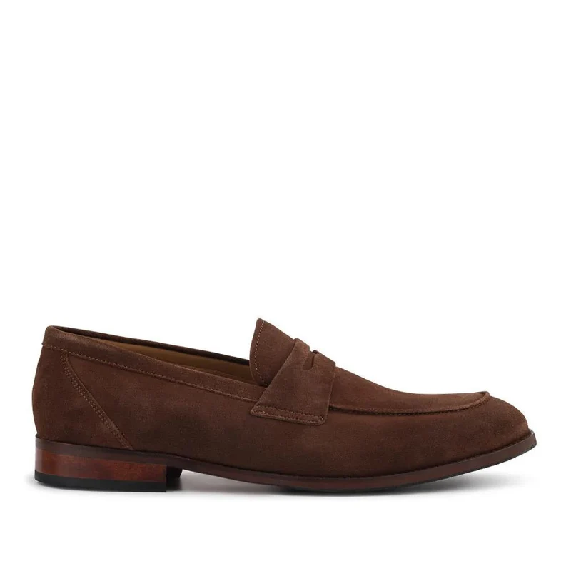 Russell Wide Fit Leather Penny Loafers - RUSSELLWIDE / 329 981 - Dark Brown Suede