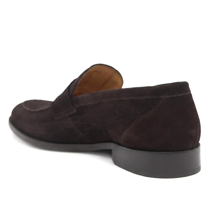 Russell Wide Fit Leather Penny Loafers - RUSSELLWIDE / 329 981 - Dark Brown Suede