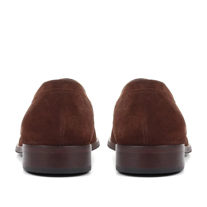 Russell Wide Fit Leather Penny Loafers - RUSSELLWIDE / 329 981 - Dark Brown Suede