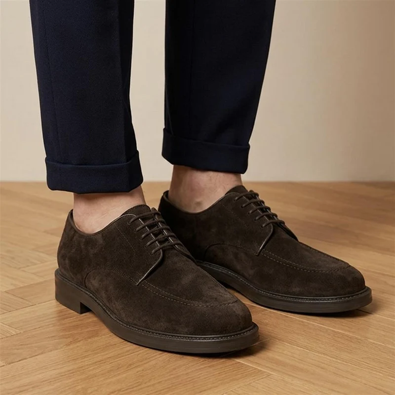 Marsden Premium Leather Derby Shoes - MARSDEN / 330 087 - Dark Brown Suede