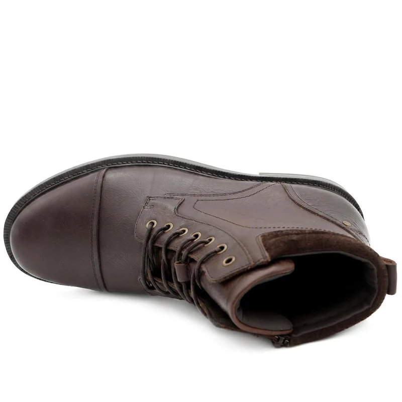 Eugene Leather Lace-Up Boots With Padded Cuff - EUGENE / 328 502 - Brown