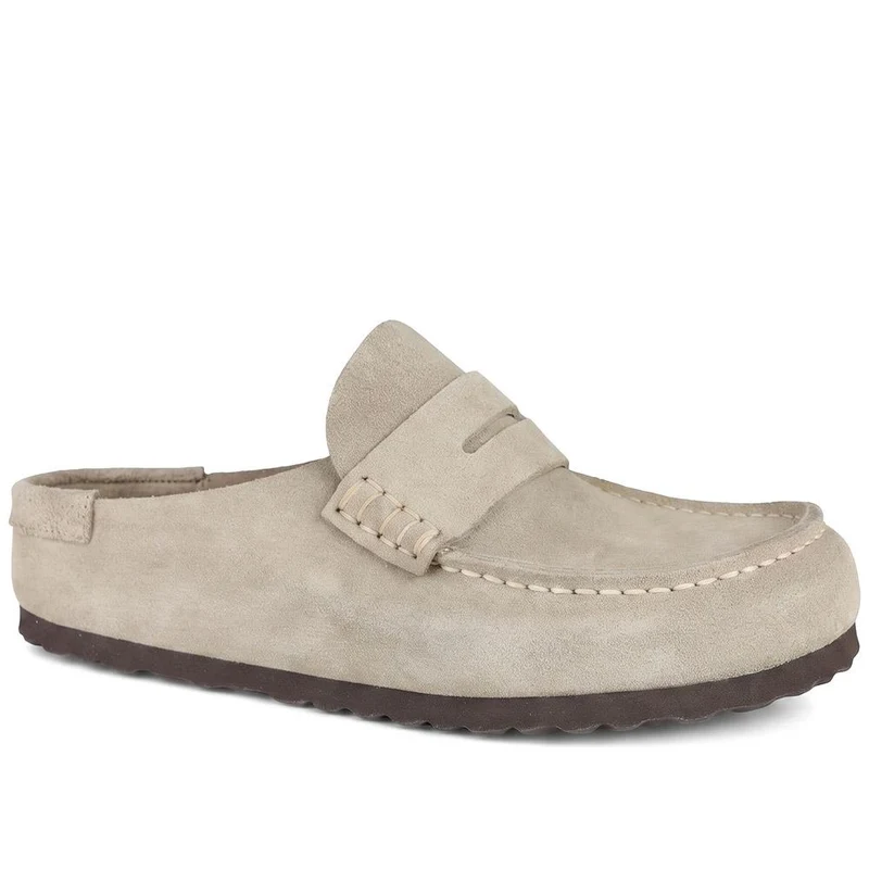 Birkenstock Naples Wrapped Leather Clogs - BIRK44501 / 330 030 - Taupe Suede