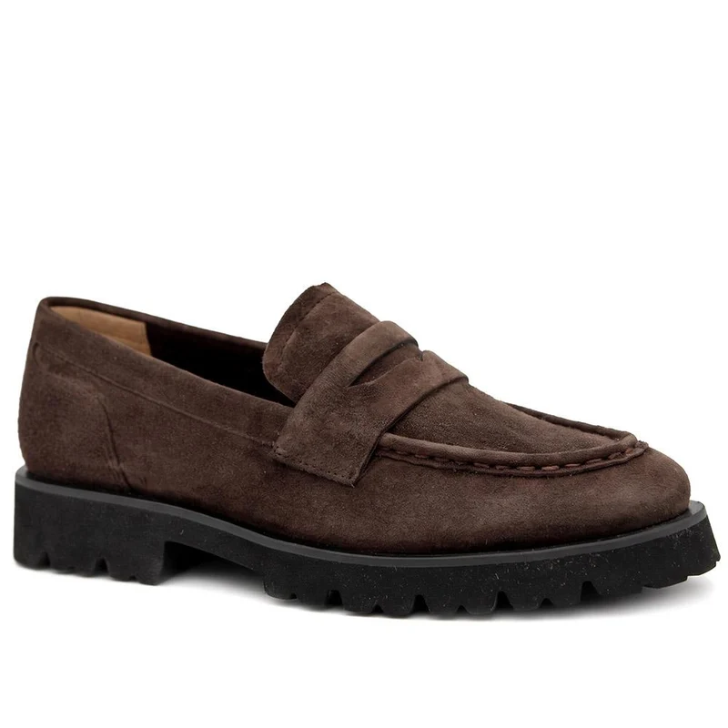 Palmela Chunky Leather Penny Loafers - PALMELA / 330 076 - Chocolate Suede