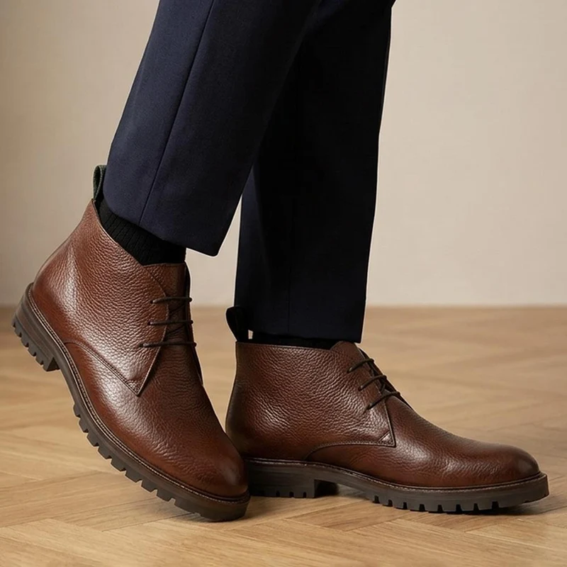 Galvano Leather Cushioned Chukka Boots - GALVANO / 329 982 - Tan Grain