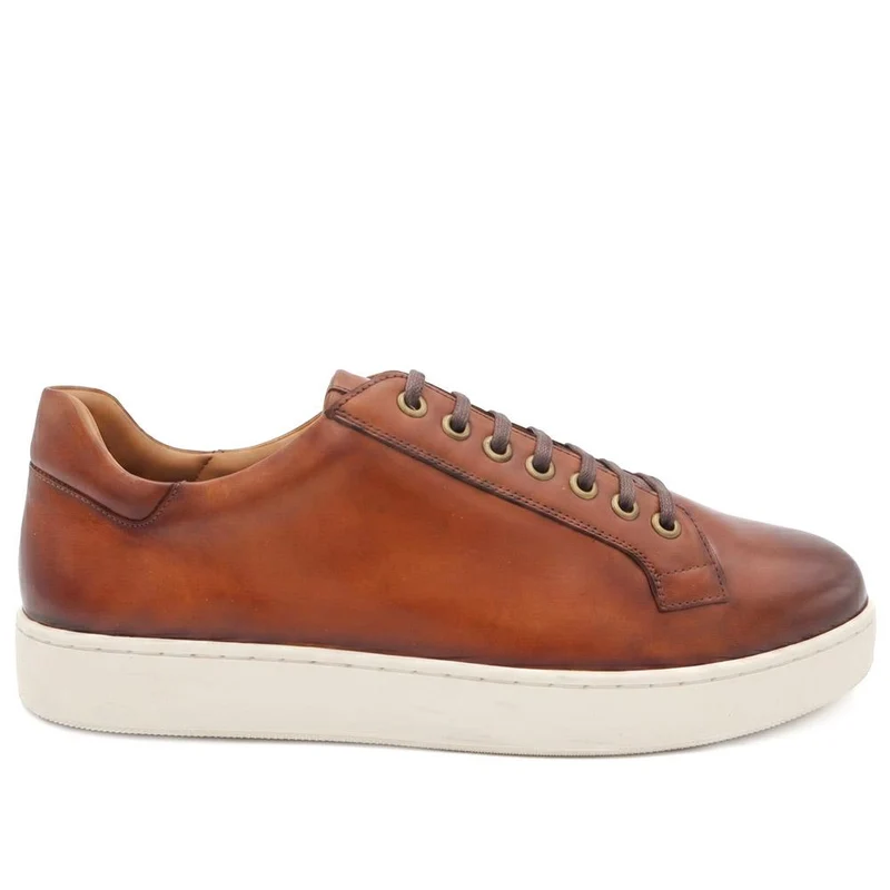 Simon Wide Fit Leather Lace Up Trainers - SIMONWIDE / 330 119 - Tan