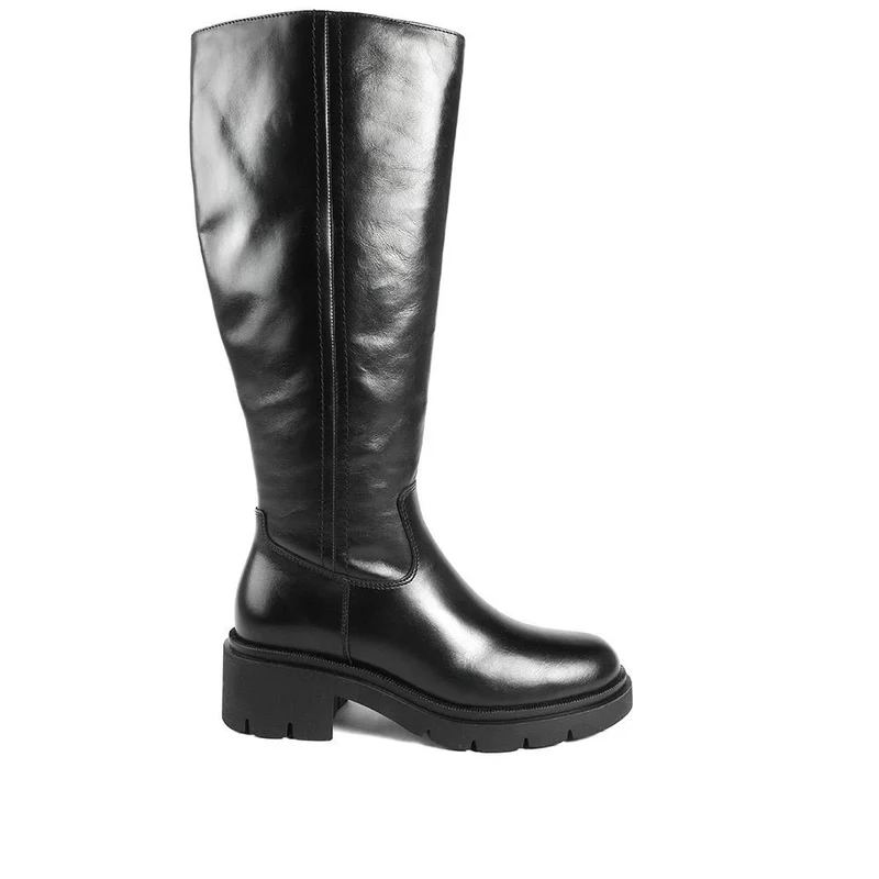 Domino Chunky Leather Long Boots - DOMINO / 328 096 - Black Leather