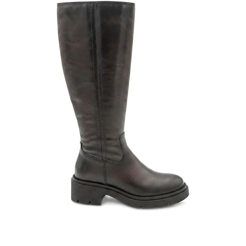 Domino Chunky Leather Long Boots - DOMINO / 328 096 - Brown Leather