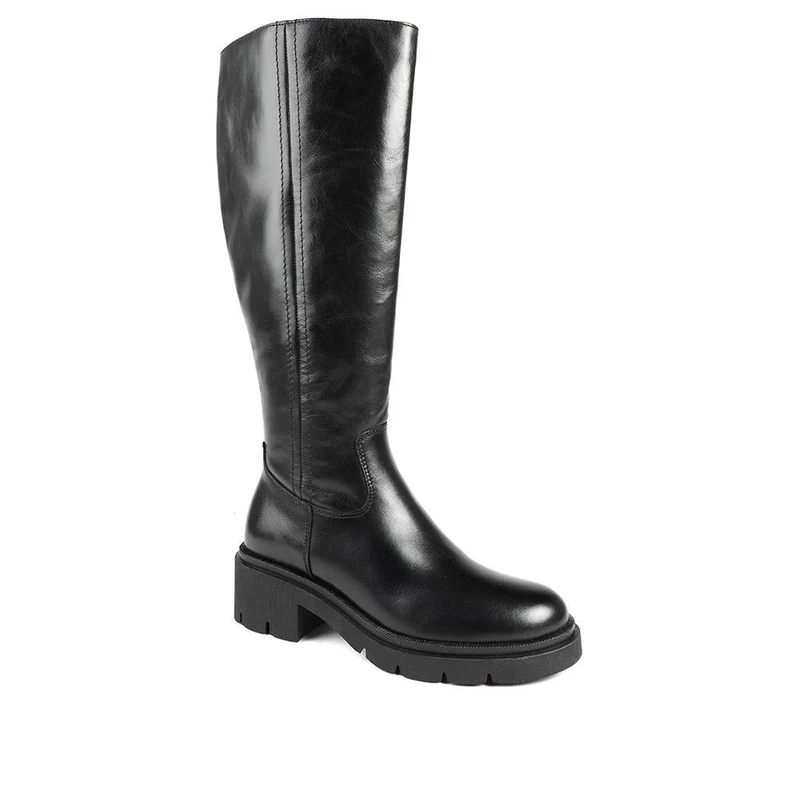 Domino Chunky Leather Long Boots - DOMINO / 328 096 - Black Leather