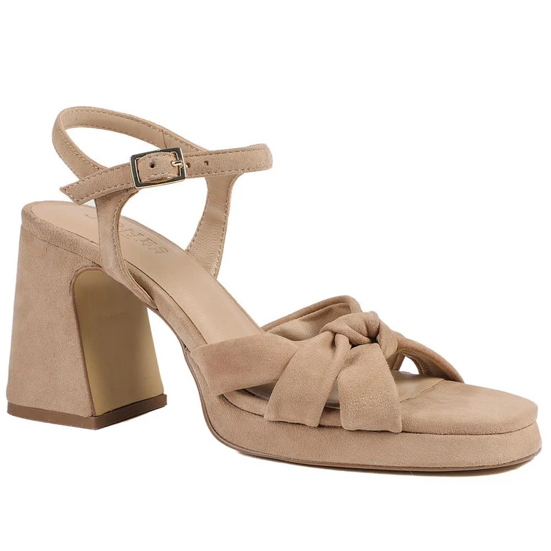 Gloriana Block Heel Leather Buckled Sandals - GLORIANA / 328 979 - Sand Suede