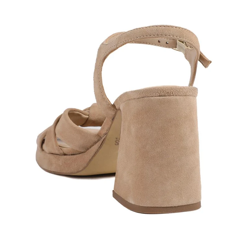 Gloriana Block Heel Leather Buckled Sandals - GLORIANA / 328 979 - Sand Suede
