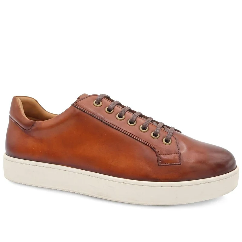 Simon Wide Fit Leather Lace Up Trainers - SIMONWIDE / 330 119 - Tan