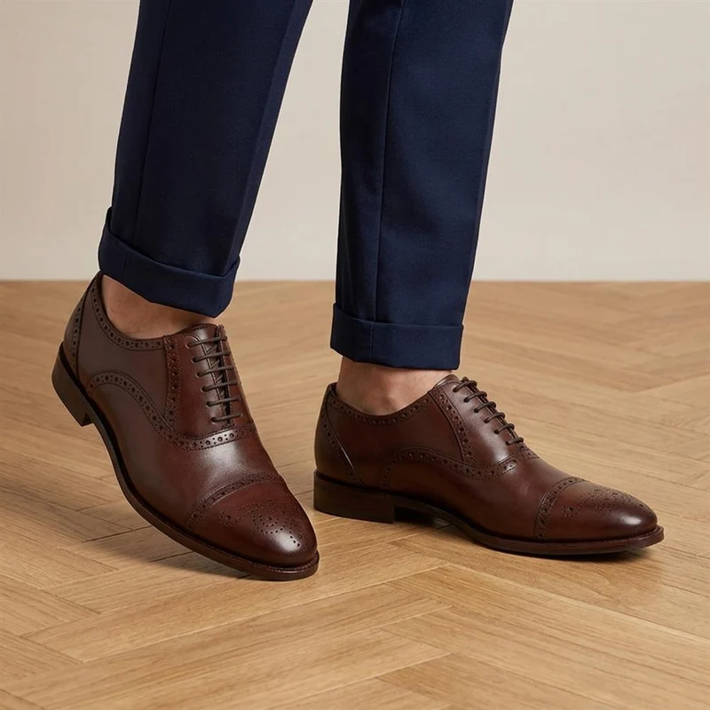 Maynard Wide Fit Leather Oxford Brogues - MAYNARDWIDE / 329 989 - Chestnut