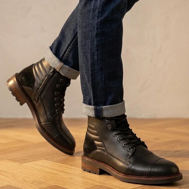Everett Wide Fit Leather Boots - EVERETT / 330 101 - Black Leather