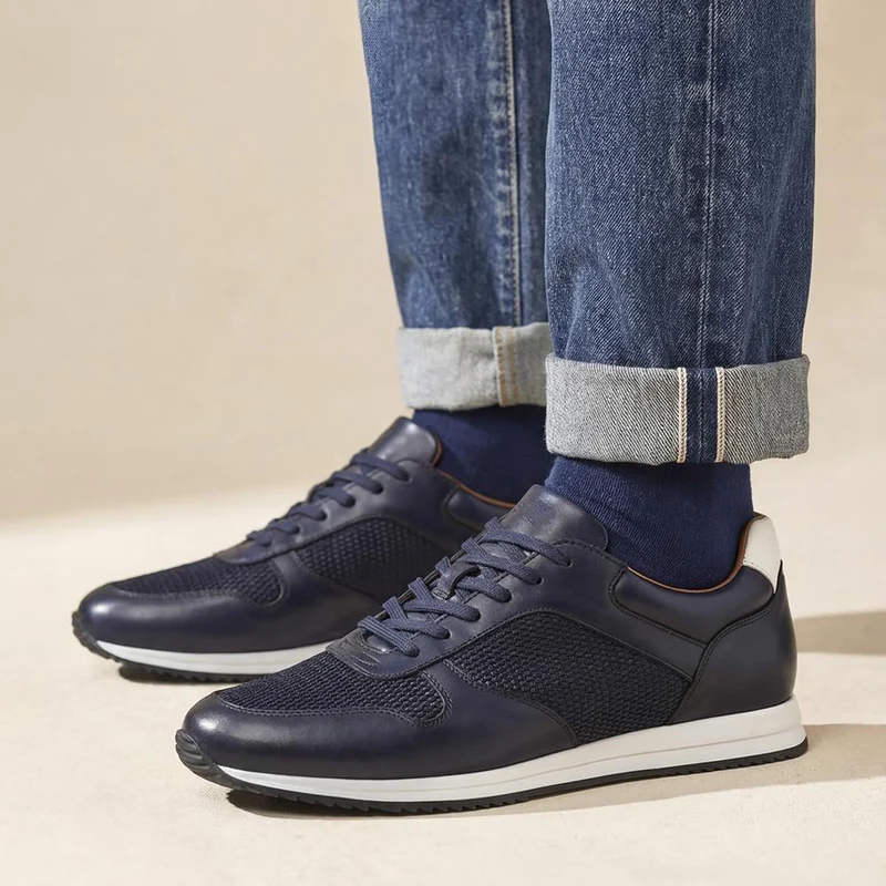 St Louis Casual Leather Lace Up Trainers - STLOUIS / 328 814 - Navy