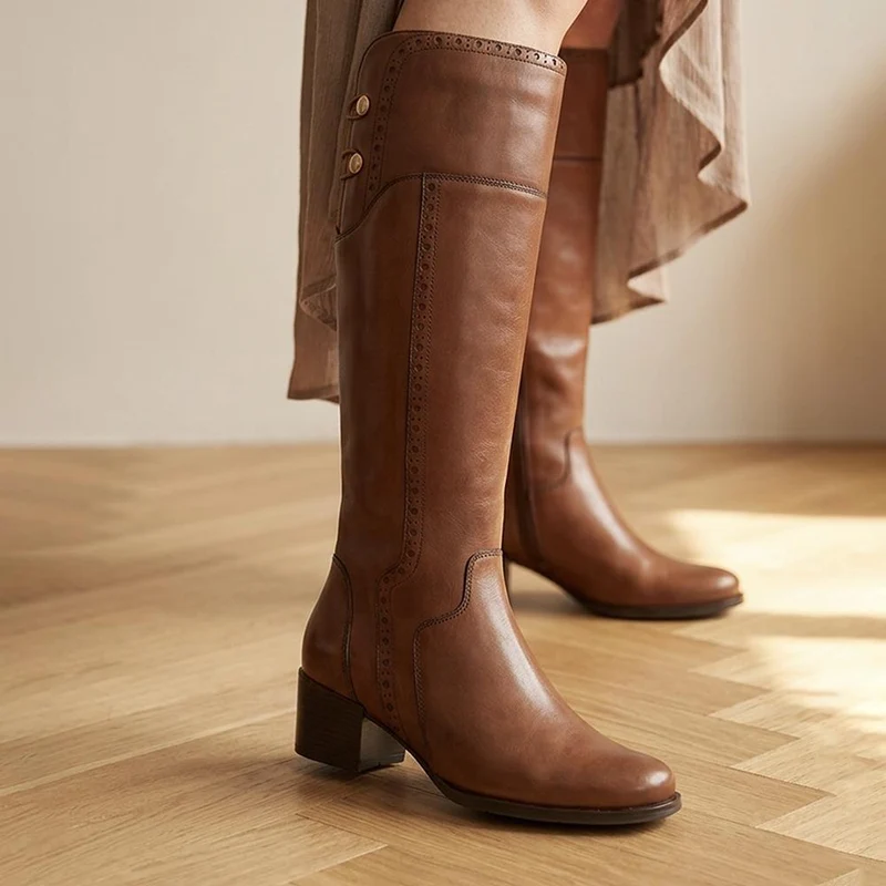 Rachel1 Small Calf Fit Leather Long Boots - RACHEL1S / 329 794 - Tan Leather