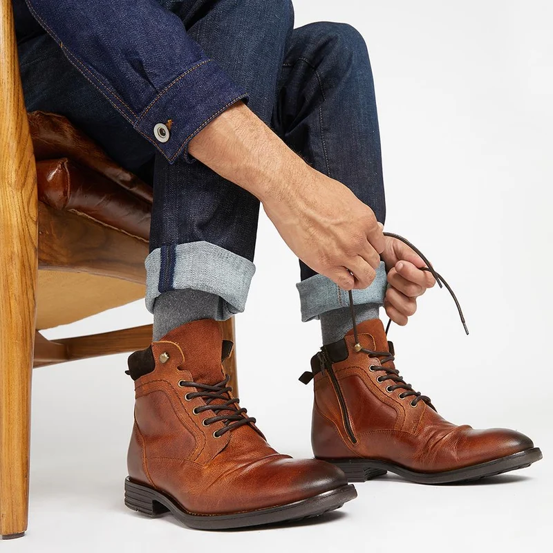 Docklands Leather Lace-Up Boots - DOCKLANDS / 321 008 - Dark Tan