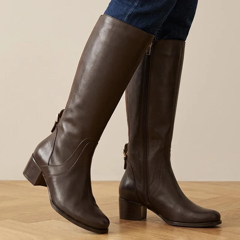 Dancer Premium Leather Calf-Length Boots - DANCER / 328 018 - Dark Brown