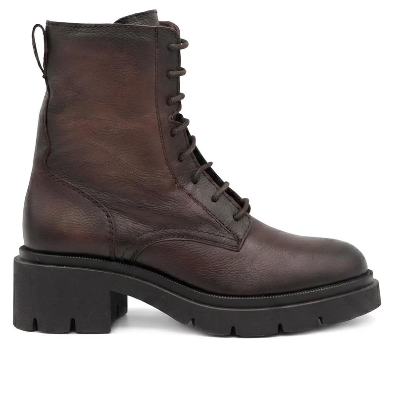 Nora Leather Lace Up Boots - NORA / 329 784 - Brown Leather