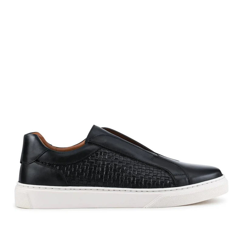 Swindon Leather Woven Slip On Trainers - SWINDON / 328 818 - Black