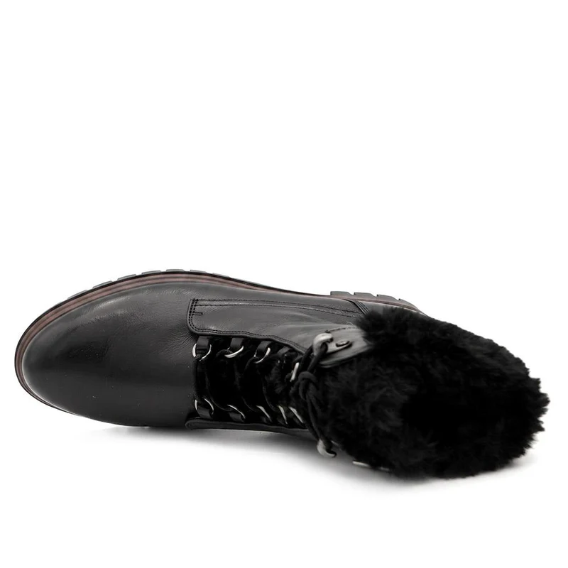 Kassindra Leather Cushioned Faux Fur Cuffed Boots - KASSINDRA / 330 147 - Black