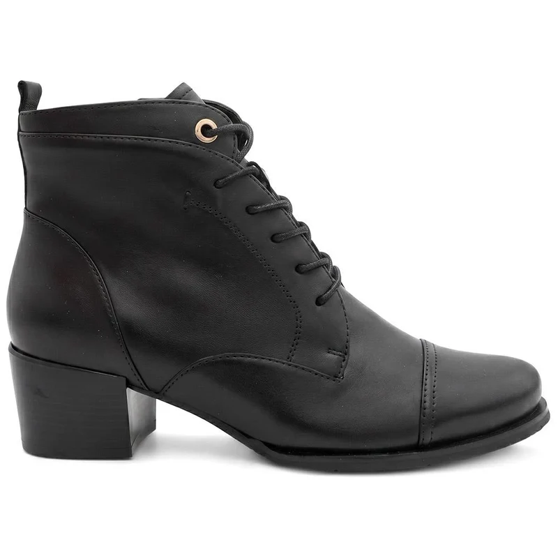 Malaika Leather Block Heeled Ankle Boots - MALAIKA / 330 148 - Black Leather