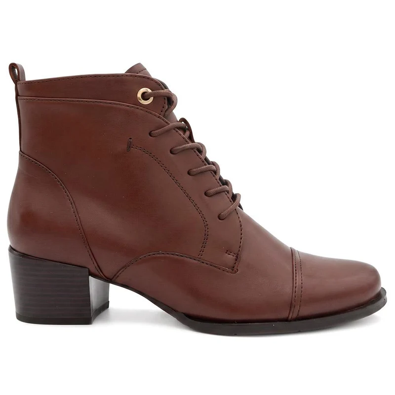 Malaika Leather Block Heeled Ankle Boots - MALAIKA / 330 148 - Brown Leather