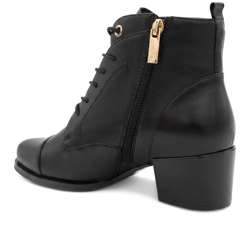 Malaika Leather Block Heeled Ankle Boots - MALAIKA / 330 148 - Black Leather