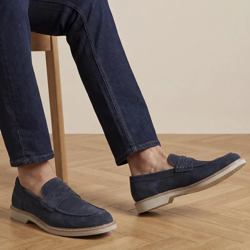 Ryland Wide Fit Leather Loafers - RYLAND / 329 187 - Navy Suede
