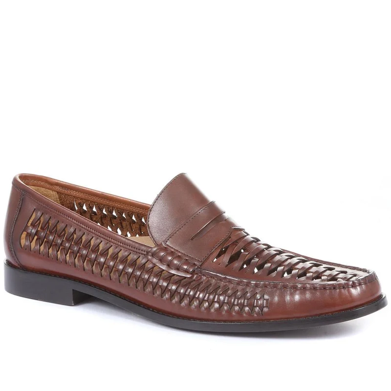 Riverside Woven Leather Loafers - RIVERSIDE / 319 873 - Cognac